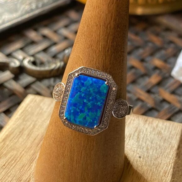 Blue Opal & CZ Sterling Silver Statement Ring - Picture 3 of 8